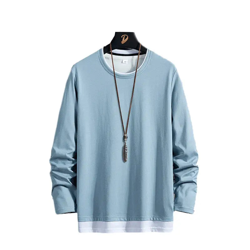 Men Pure Cotton Long Sleeve T-Shirt White Round Neck
