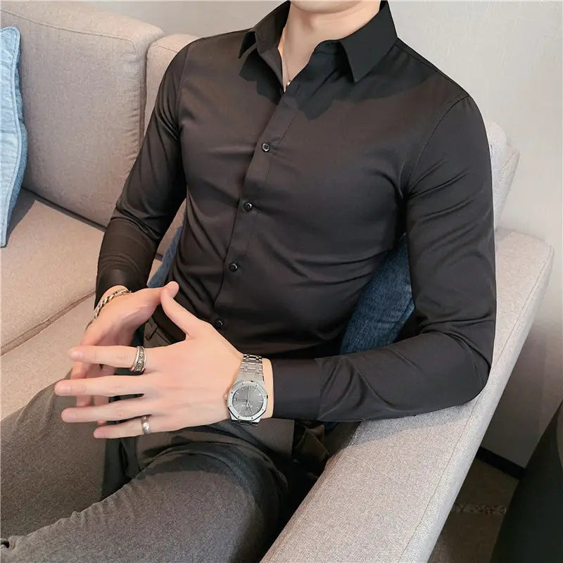 Men Slim Fit Long Sleeve Business Shirt White Plus Size