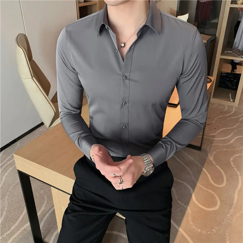 Men Slim Fit Long Sleeve Business Shirt White Plus Size