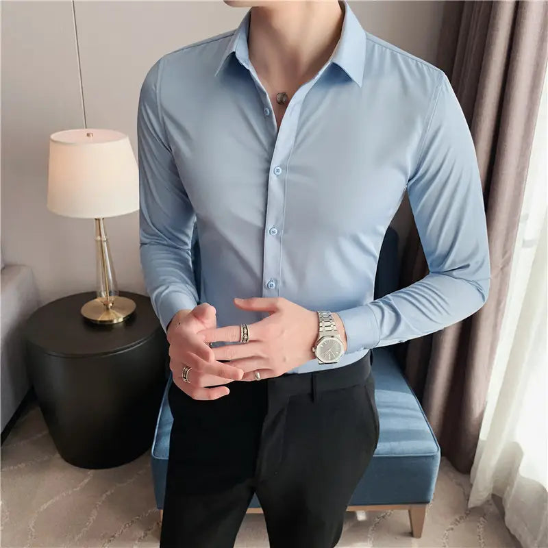 Men Slim Fit Long Sleeve Business Shirt White Plus Size