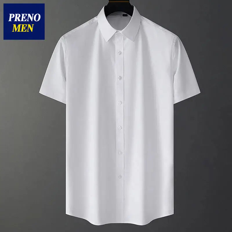 Men Ice Silk Short Sleeve Blue Professional Shirt