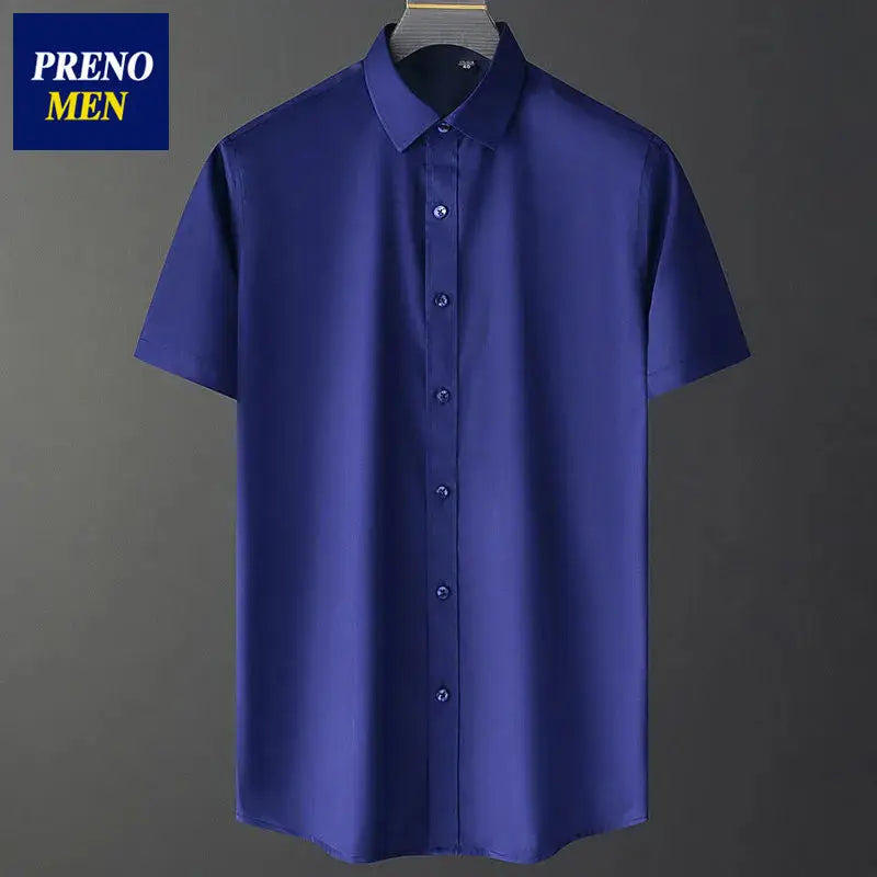 Men Ice Silk Short Sleeve Blue Professional Shirt