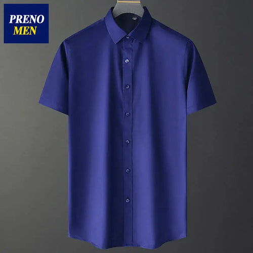 Men Ice Silk Short Sleeve Blue Professional Shirt
