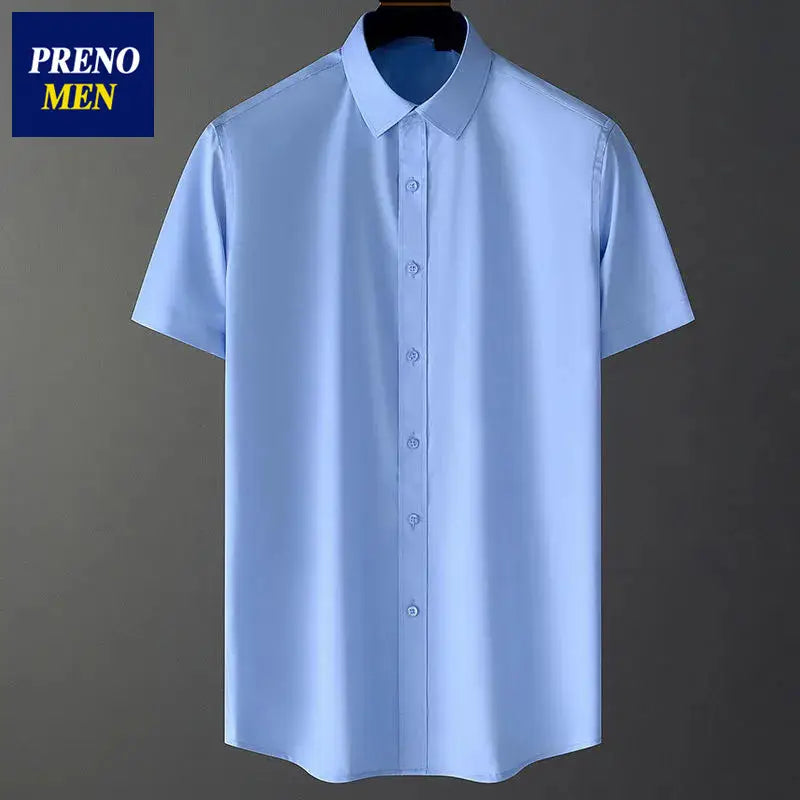 Men Ice Silk Short Sleeve Blue Professional Shirt