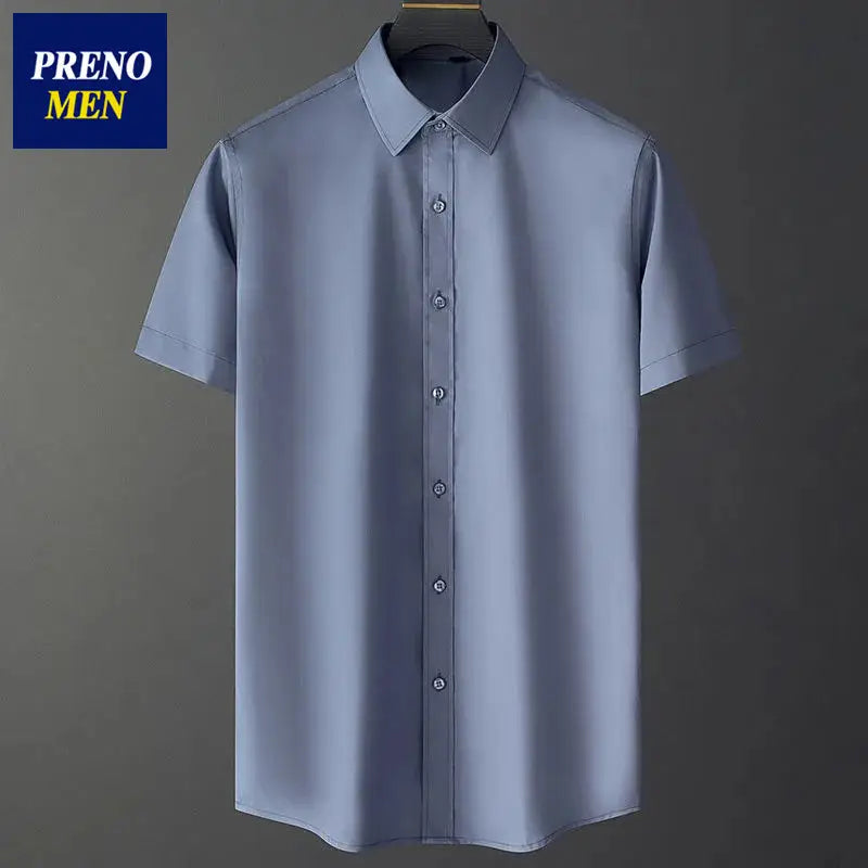 Men Ice Silk Short Sleeve Blue Professional Shirt