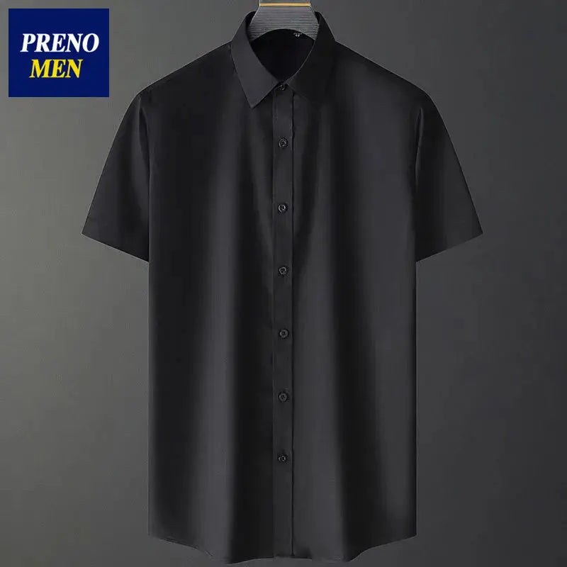 Men Ice Silk Short Sleeve Blue Professional Shirt
