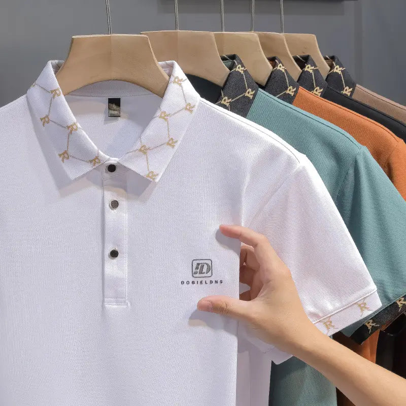 Men Cotton Polo Shirt Short Sleeve Trendy Lapel Print