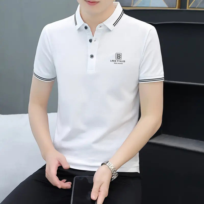 Men White Cotton Polo Shirt Short Sleeve Summer Stylish