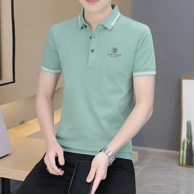 Men White Cotton Polo Shirt Short Sleeve Summer Stylish