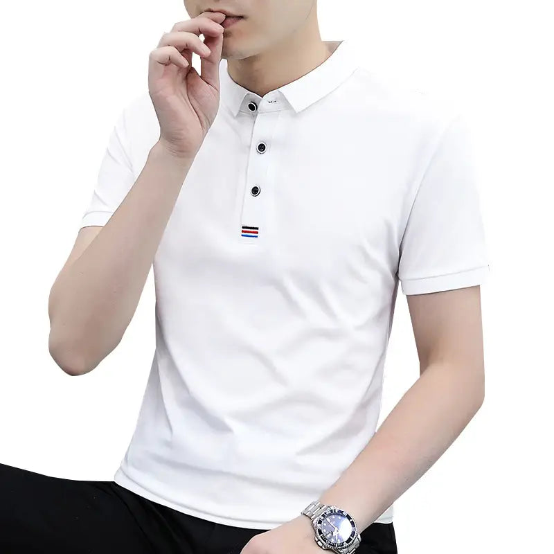 Men White Cotton Polo Shirt Short Sleeve Summer Stylish