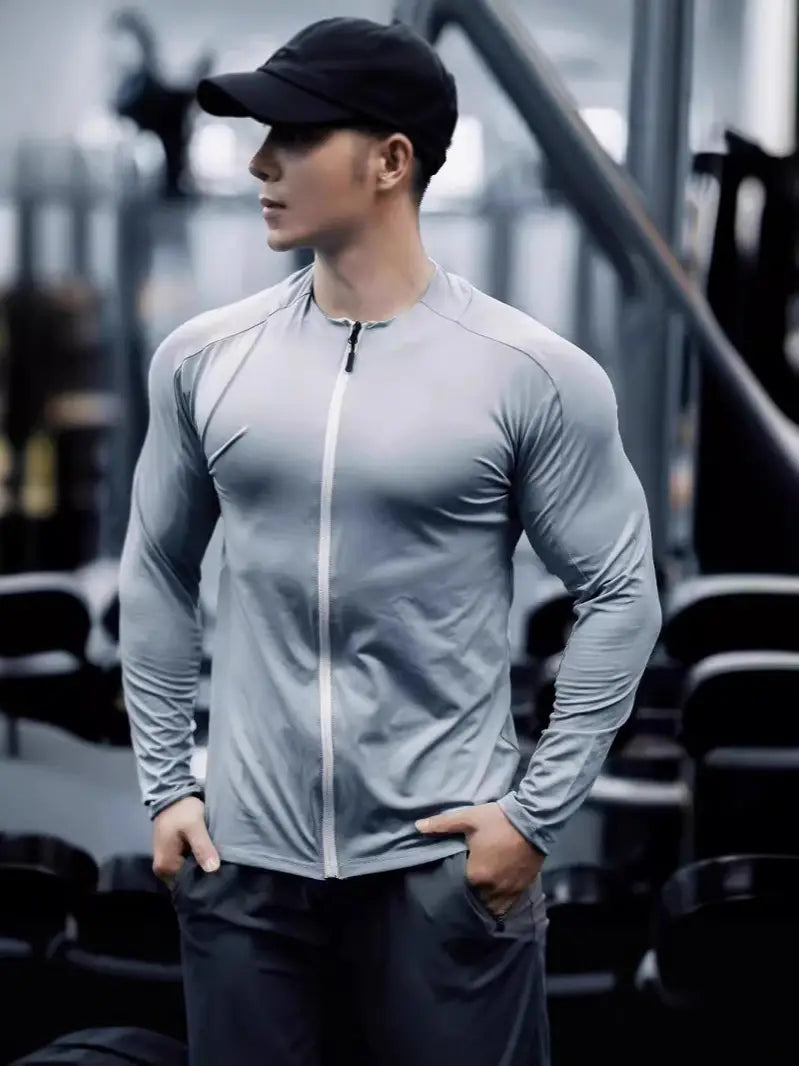 Men's Black Slim Fit Zipper Sports T-Shirt Autumn