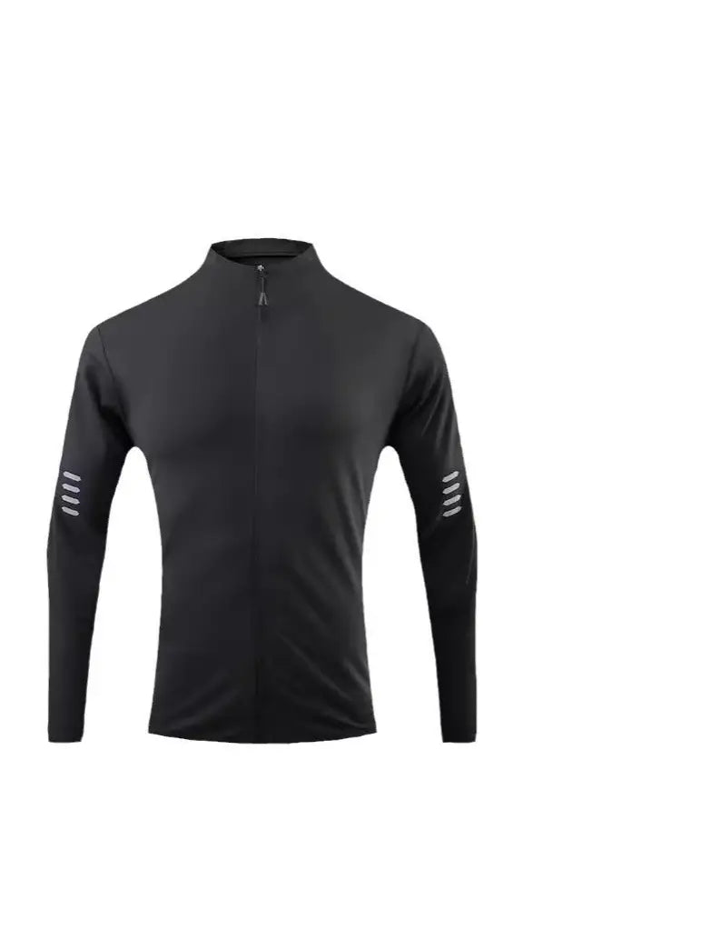 Men's Black Slim Fit Zipper Sports T-Shirt Autumn