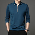 Men Long Sleeve Polo Shirt Blue Quick-Dry Plus Size