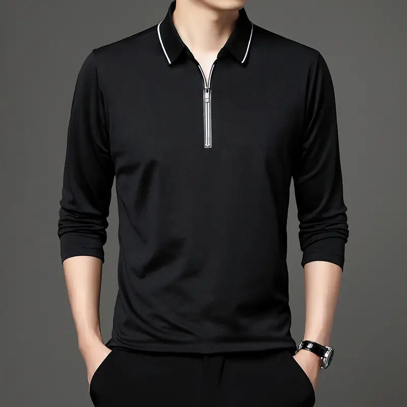 Men Long Sleeve Polo Shirt Blue Quick-Dry Plus Size