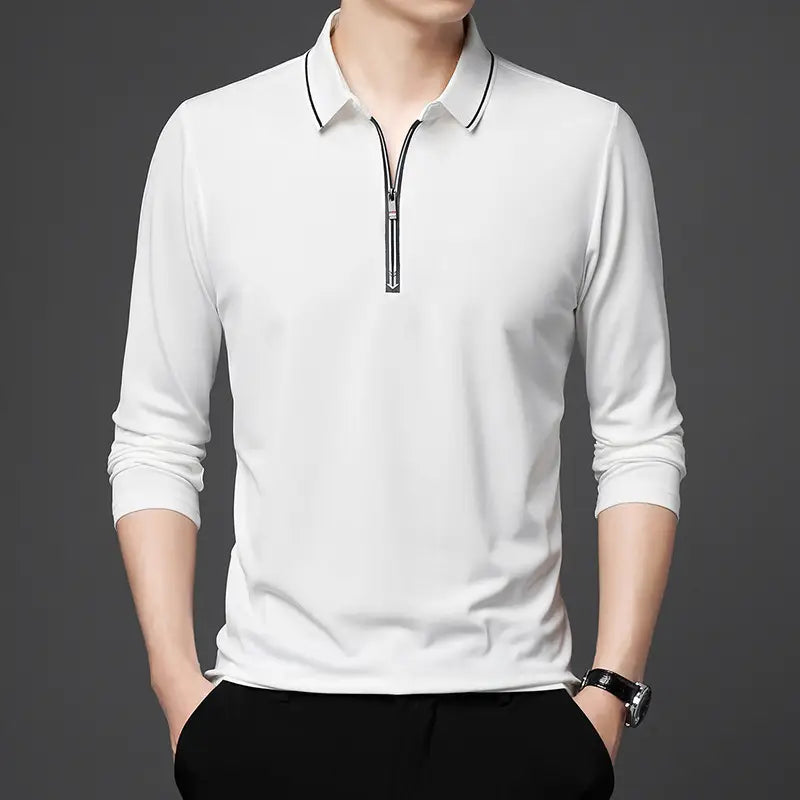 Men Long Sleeve Polo Shirt Blue Quick-Dry Plus Size