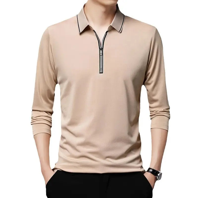 Men Long Sleeve Polo Shirt Blue Quick-Dry Plus Size