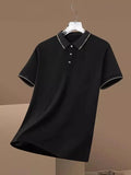 Men Black Loose Fit Polo T-Shirt Summer Casual