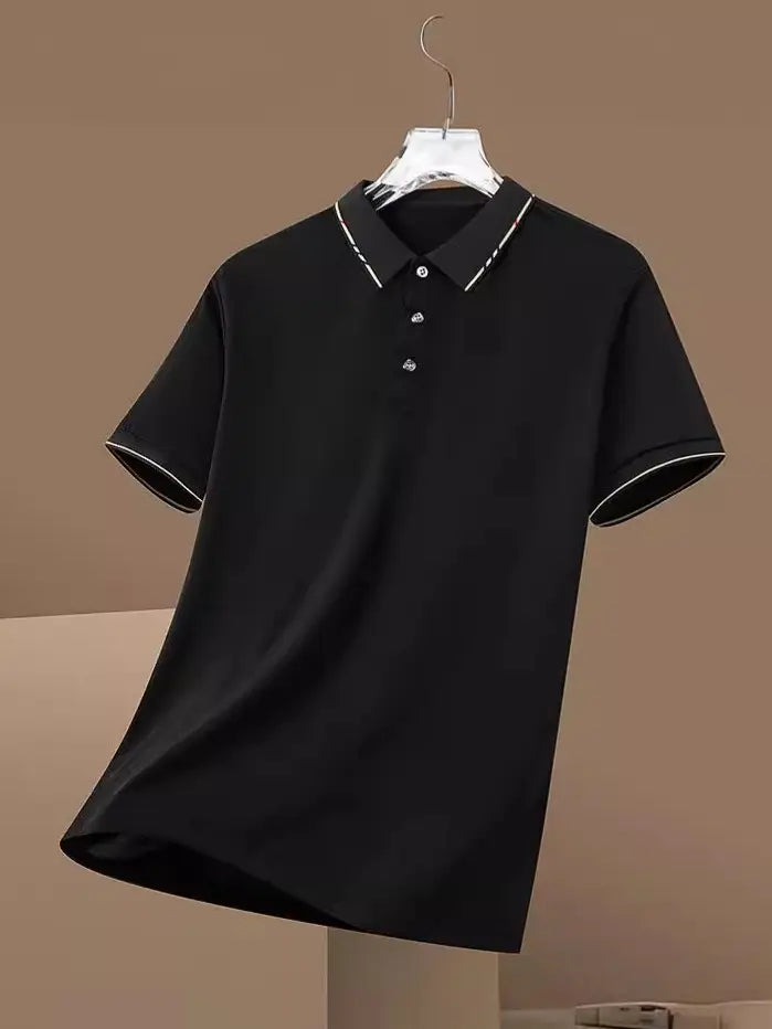 Men Black Loose Fit Polo T-Shirt Summer Casual