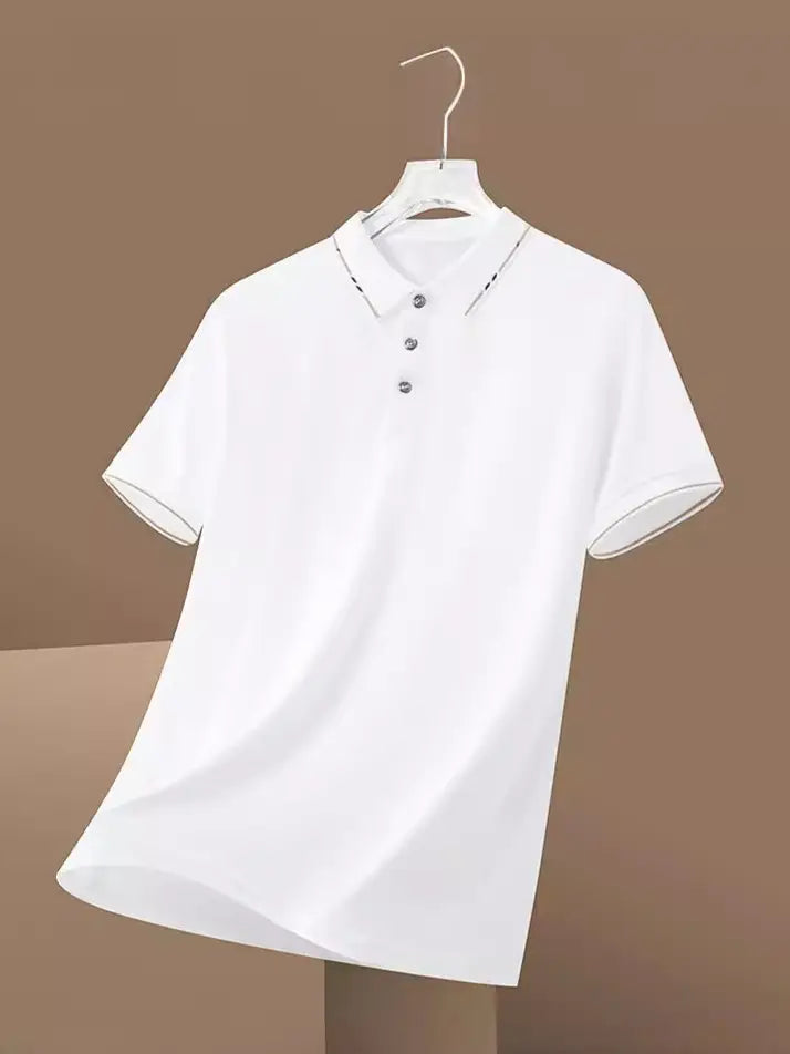 Men Black Loose Fit Polo T-Shirt Summer Casual