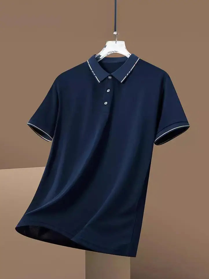 Men Black Loose Fit Polo T-Shirt Summer Casual