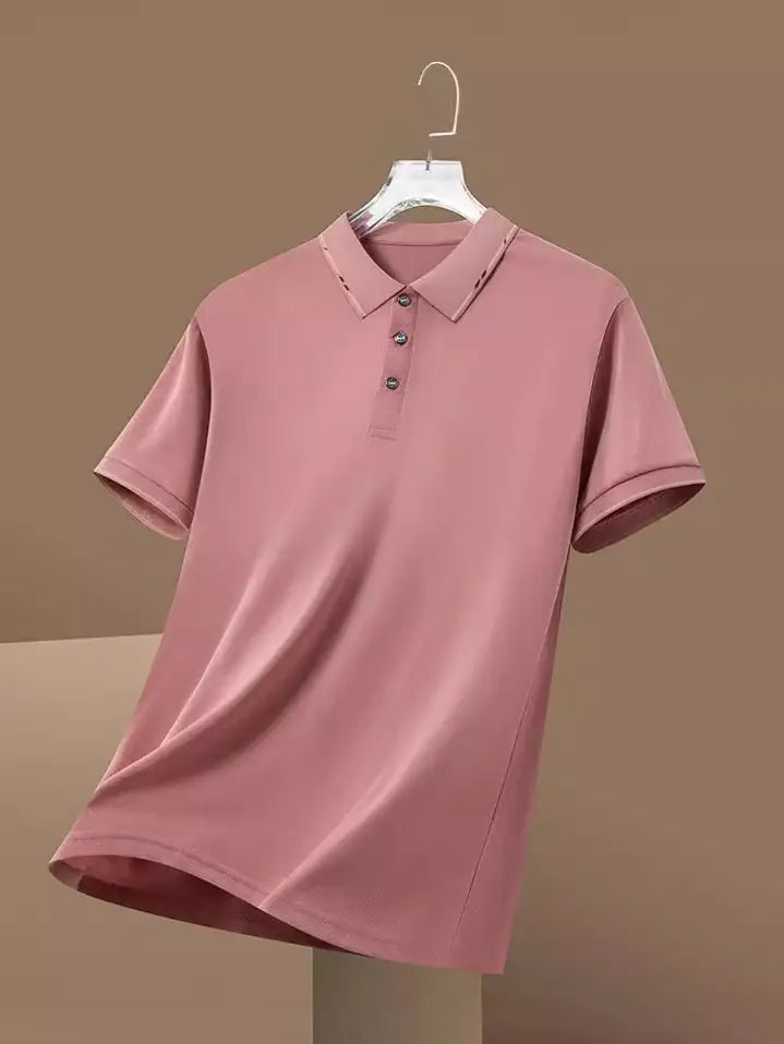 Men Black Loose Fit Polo T-Shirt Summer Casual