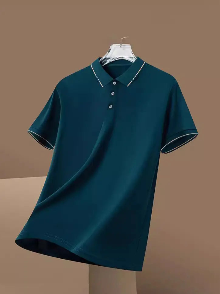 Men Black Loose Fit Polo T-Shirt Summer Casual
