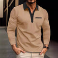 Men's Khaki Long Sleeve Polo Shirt Winter Stylish