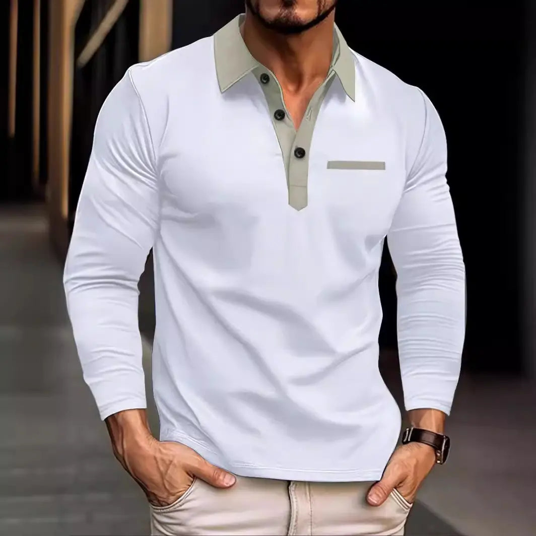 Men's Khaki Long Sleeve Polo Shirt Winter Stylish