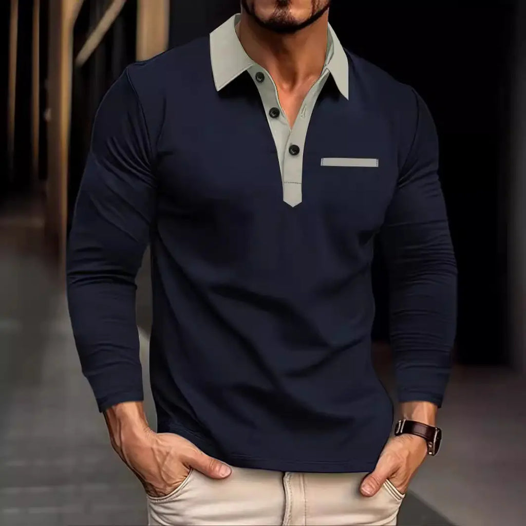 Men's Khaki Long Sleeve Polo Shirt Winter Stylish