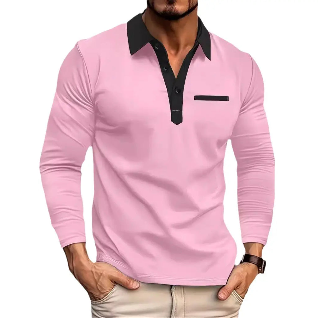 Men's Khaki Long Sleeve Polo Shirt Winter Stylish