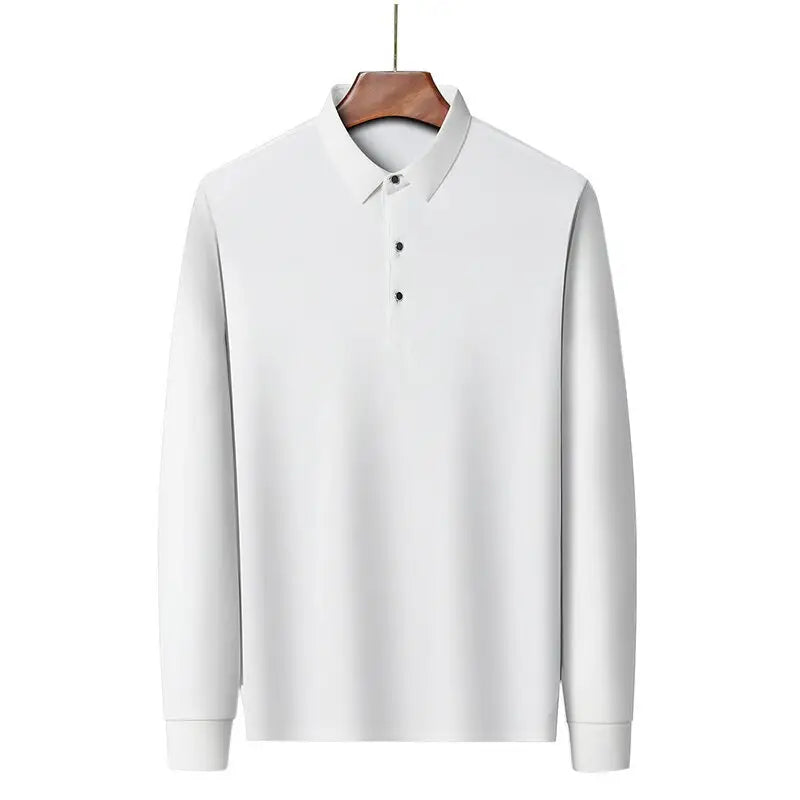 Men's White Polo Shirt Long Sleeve Plus Size