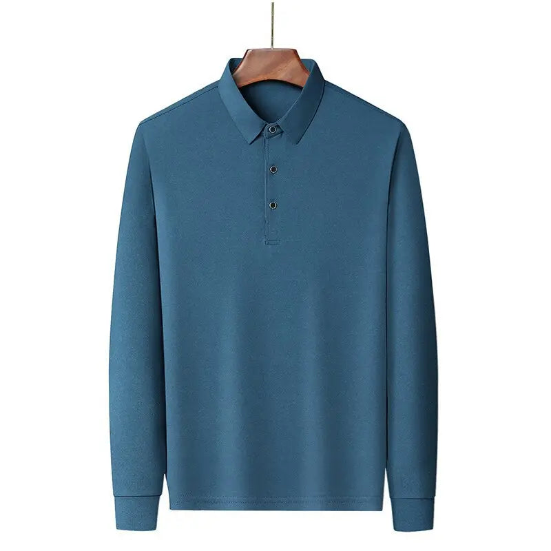 Men's White Polo Shirt Long Sleeve Plus Size