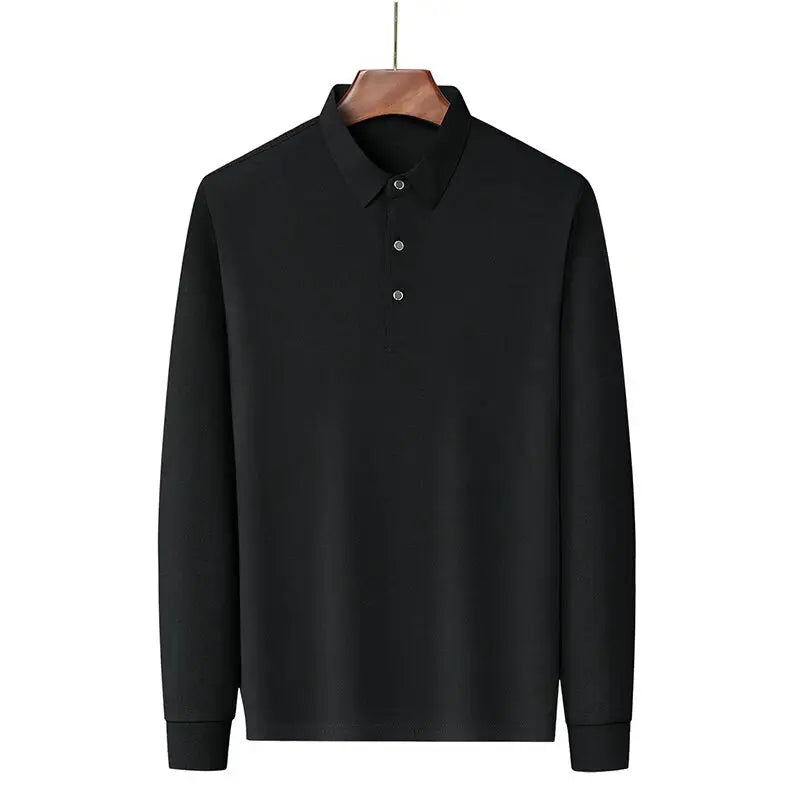 Men's White Polo Shirt Long Sleeve Plus Size