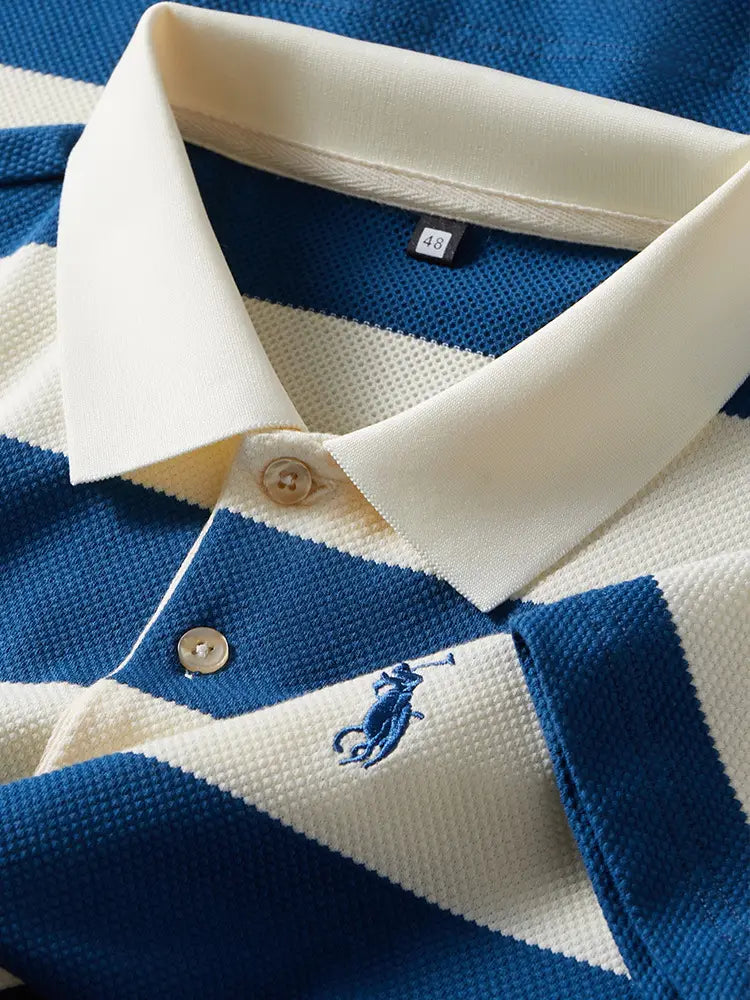 Men Striped Polo Shirt Khaki Business Formal Summer