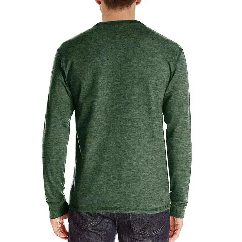 Men Slim Fit Long Sleeve Henley Shirt Green Pocket