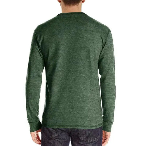 Men Slim Fit Long Sleeve Henley Shirt Green Pocket