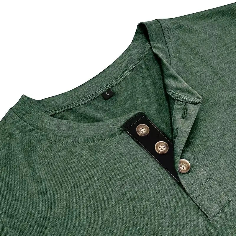 Men Slim Fit Long Sleeve Henley Shirt Green Pocket