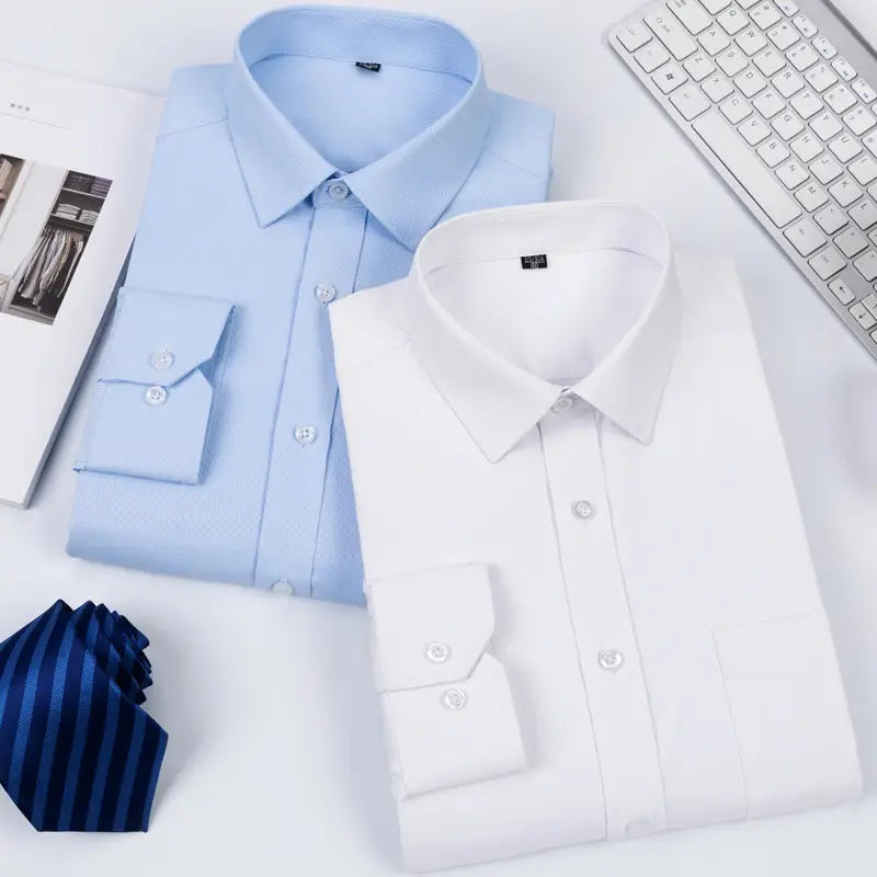 Men Slim Fit White Cotton Business Shirt