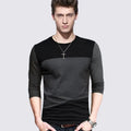 Men Long Sleeve Cotton Shirt Black Gray Autumn