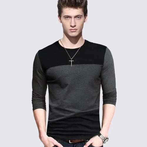 Men Long Sleeve Cotton Shirt Black Gray Autumn