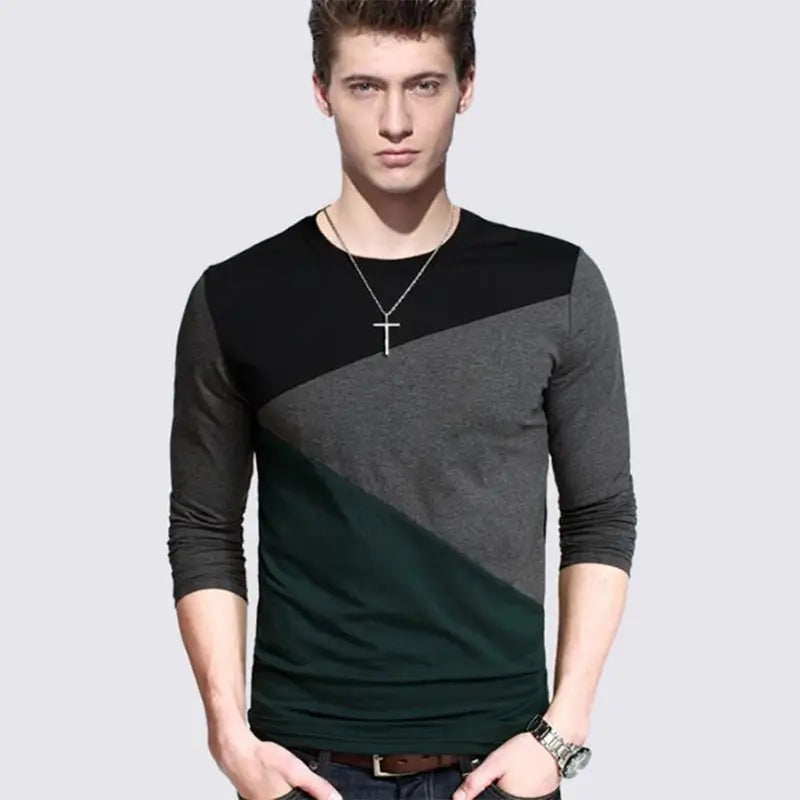Men Long Sleeve Cotton Shirt Black Gray Autumn