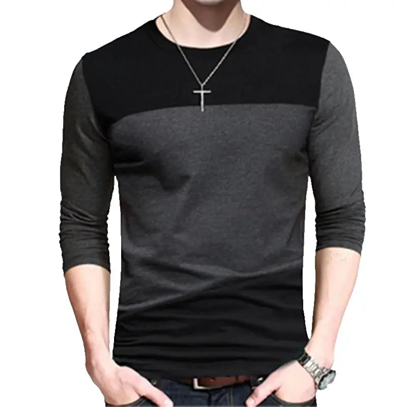Men Long Sleeve Cotton Shirt Black Gray Autumn