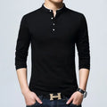 Men Cotton Stand Collar Long Sleeve T-Shirt Black
