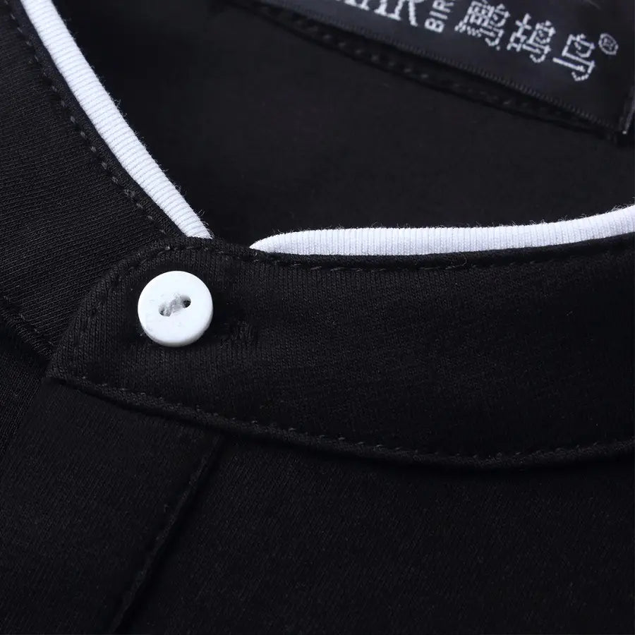 Men Cotton Stand Collar Long Sleeve T-Shirt Black