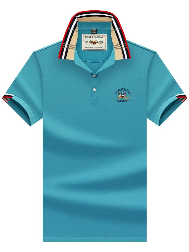 Men's Loose Breathable Polo Shirt Lake Blue Plus Size