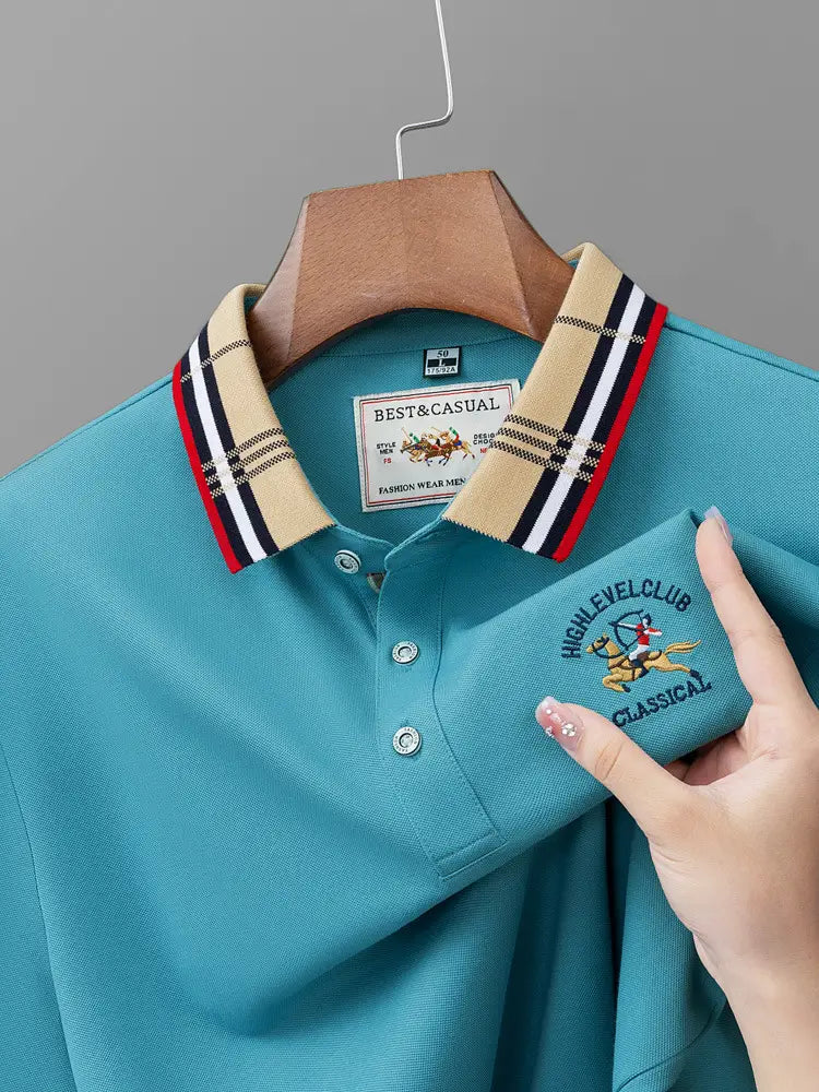Men's Loose Breathable Polo Shirt Lake Blue Plus Size