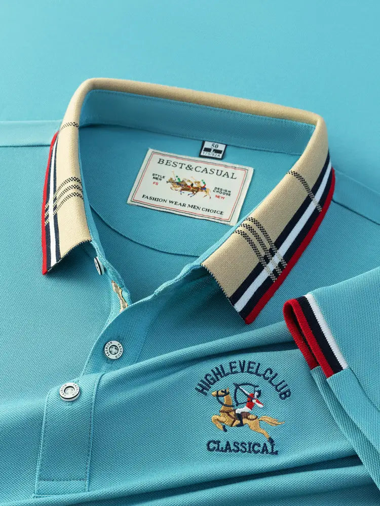 Men's Loose Breathable Polo Shirt Lake Blue Plus Size