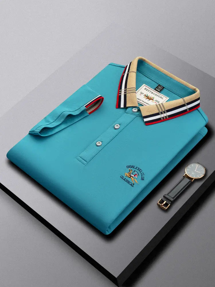 Men's Loose Breathable Polo Shirt Lake Blue Plus Size