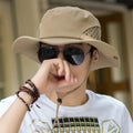 Men Sun Hat Beige Mesh Adjustable Chin Strap