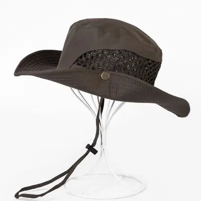 Men Sun Hat Beige Mesh Adjustable Chin Strap